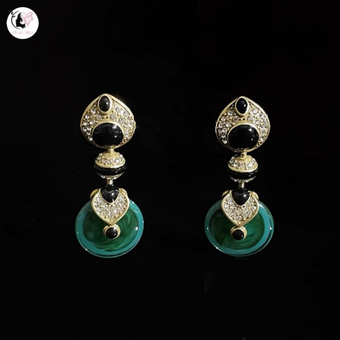 Vintage Green Stone Disc Tassel Earrings