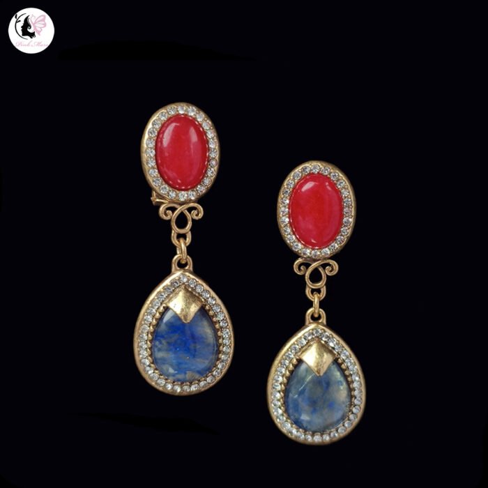Copper Rhinestone Agate Pattern Asymmetrical Glass Earrings