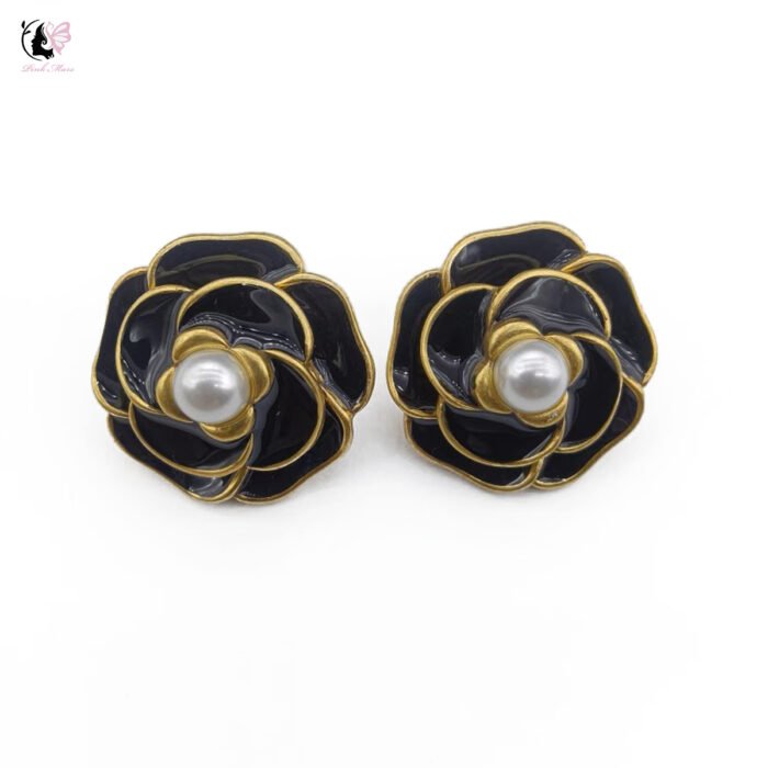 Enamel Camellia Stud Earrings