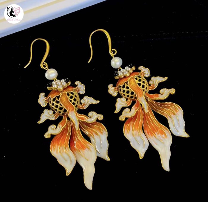 Handcrafted Enamel Goldfish Earrings