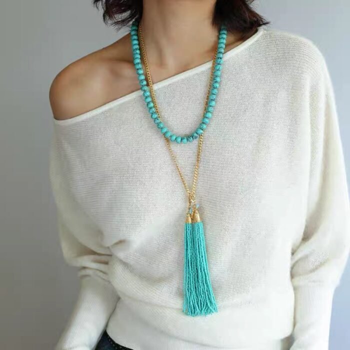Long Turquoise Open-Link Necklace - Image 3