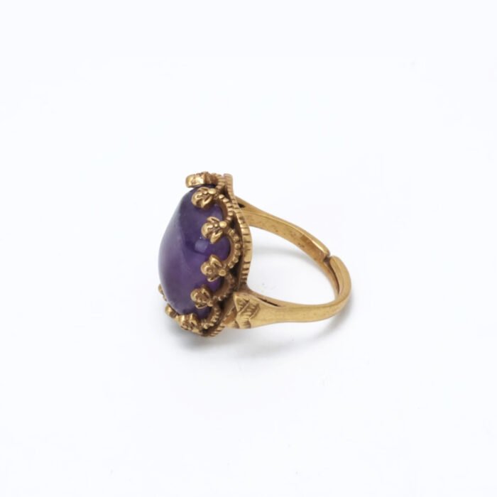 Vintage Aged Gold-Plated Copper Purple Agate Ring - Image 2