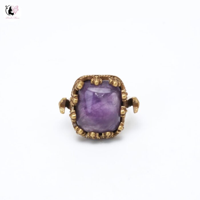 Vintage Aged Gold-Plated Copper Purple Agate Ring