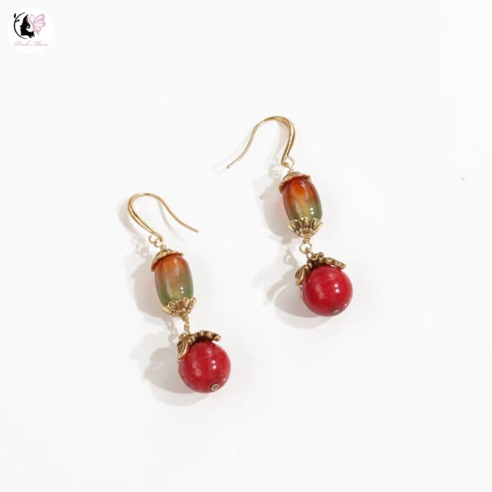 Vintage Brass Natural Agate Earrings