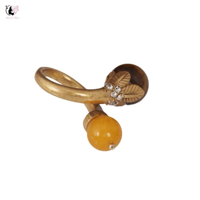 Vintage Cat's Eye Stone & Yellow Agate Aged Gold Ring