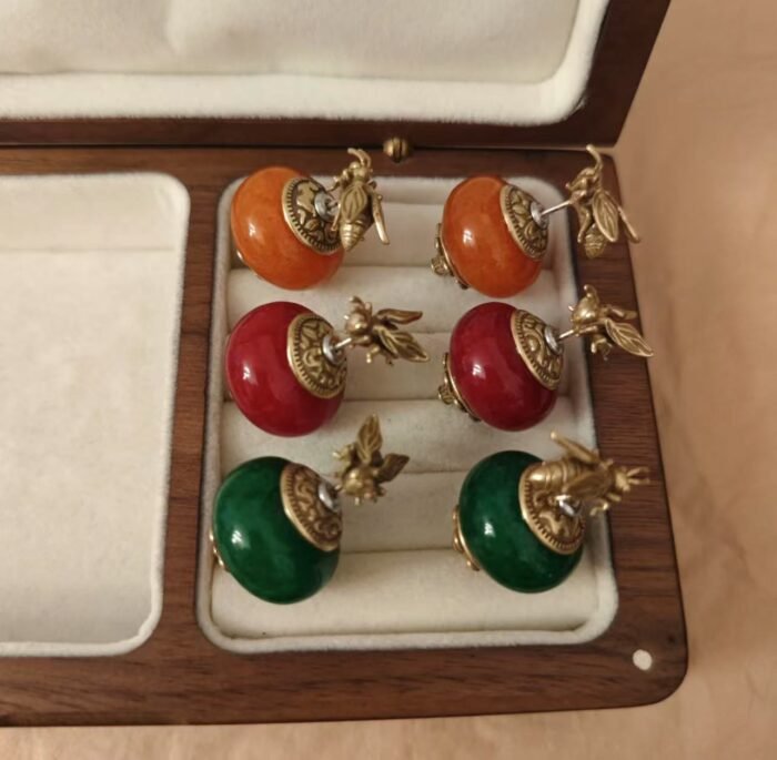 Vintage Copper Alloy Angola Red Bee Earrings - Image 4