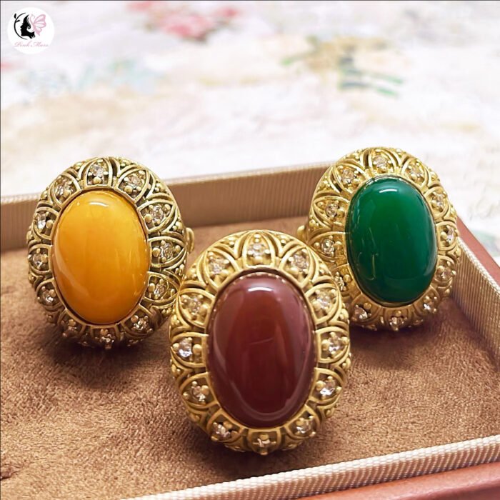 Vintage Copper-Plated Aged Agate Ring