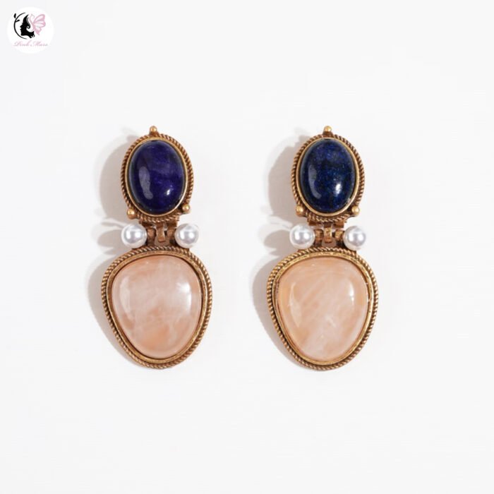 Vintage Copper-Plated Aged Gold Oval Agate Earrings
