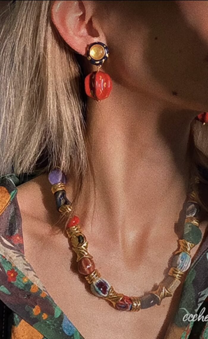 Vintage Enamel Gold-Plated Lantern Earrings - Image 2