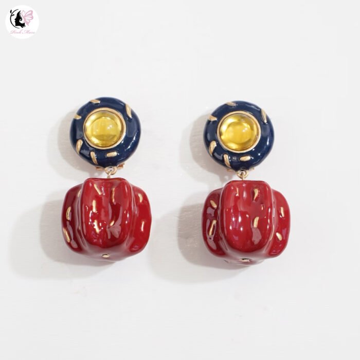 Vintage Enamel Gold-Plated Lantern Earrings