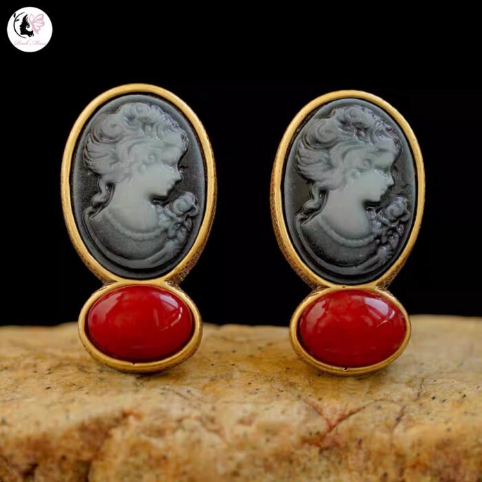 Vintage Gold Antique-Finish Cameo Relief Earrings