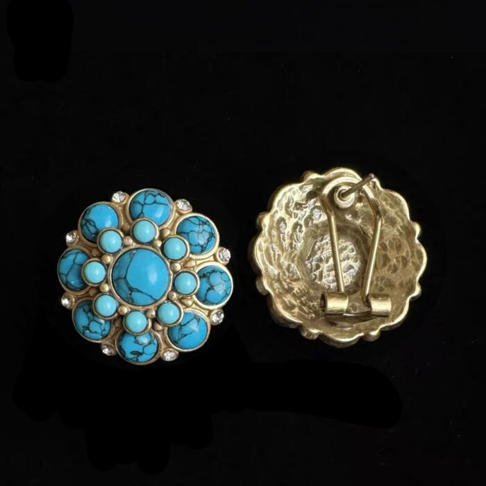 Vintage Gold Antique-Finish Green Turquoise Beaded Earrings - Image 2