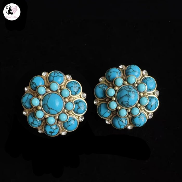 Vintage Gold Antique-Finish Green Turquoise Beaded Earrings