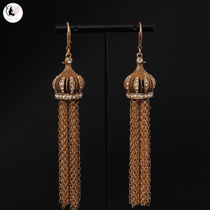 Vintage Gold Antique-Finish Lantern Tassel Earrings
