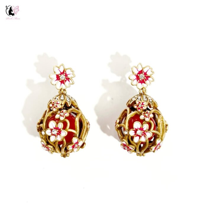 Vintage Natural Stone Floral Ball Earrings
