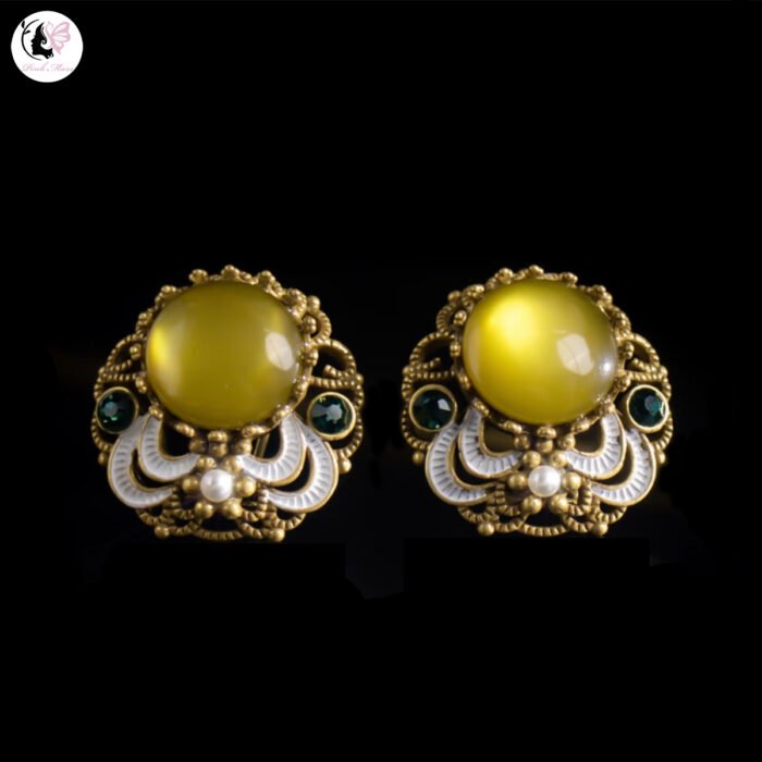 Vintage Royal Court-Style Hollow Enamel Earrings