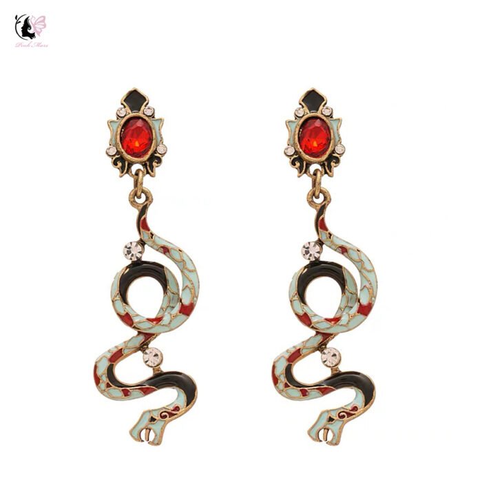 Vintage White Enamel Snake Earrings