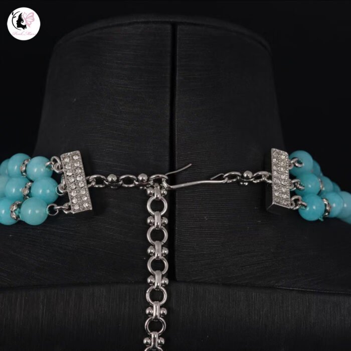 Antique Blue Glass Bead Magnolia Crystal Necklace - Image 2