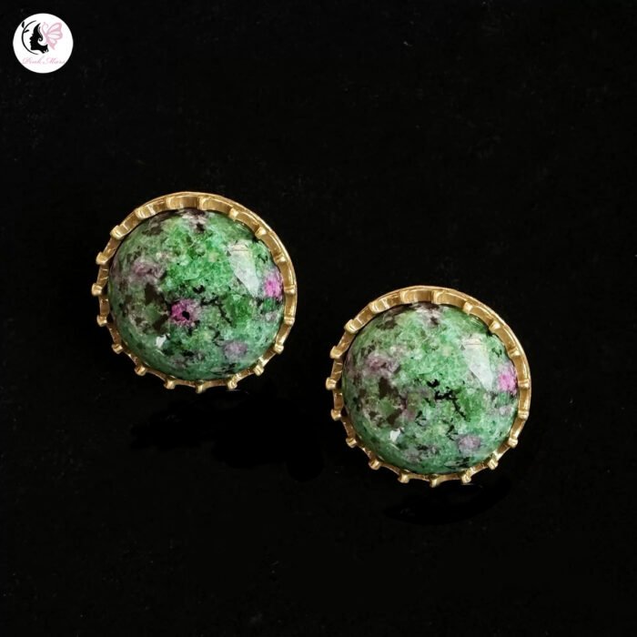 Antique Copper-Plated Tarnished Gold Colorful Natural Stone Round Ball Earrings
