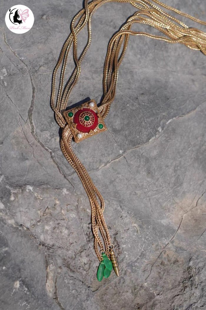 Antique Copper-Plated Tarnished Gold Red Agate Square Jewelry Set - Image 3