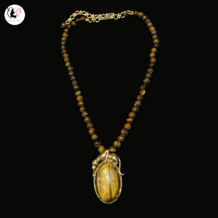 Antique Copper-Plated Tarnished Gold Tiger Eye Leopard Necklace