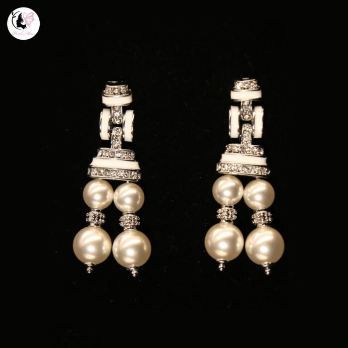 Antique Copper-Plated White Gold White Glass Bead Earrings