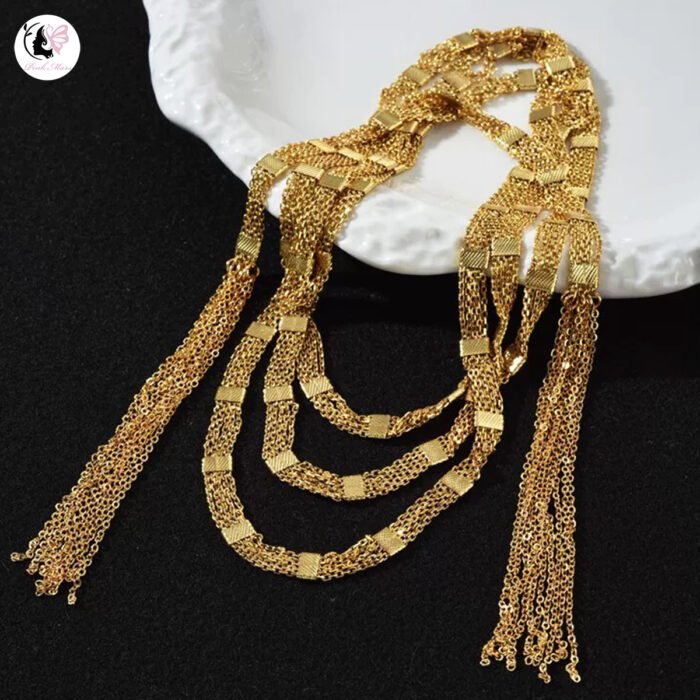 Antique Gold-Plated Multi-Layer Tassel Necklace/ Waist Chain