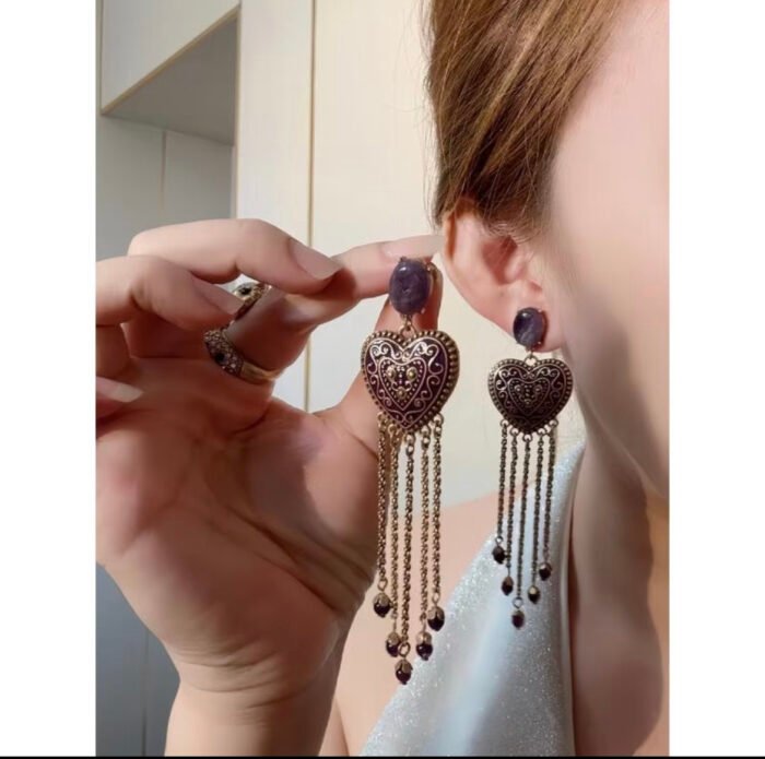 Antique Purple Enamel Tassel Amethyst Earrings - Image 2