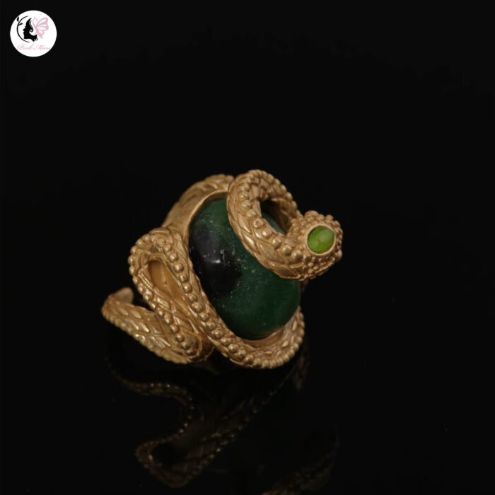 Copper-Plated Vintage Black-green Stone Small Snake Open Ring