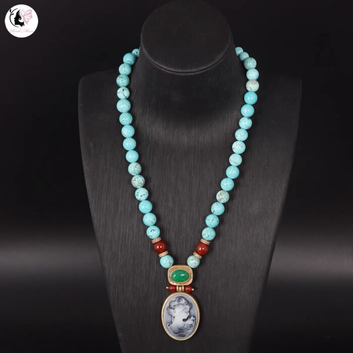 Ethnic-Style Cameo Turquoise Necklace