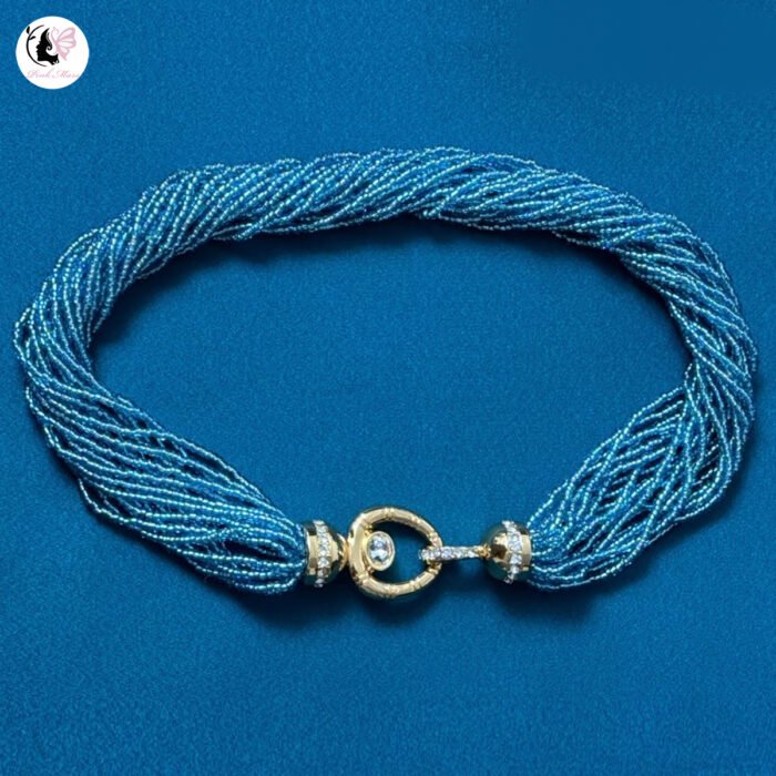 Italian Grandma Design Multi-Layer Blue Seed Bead Necklace