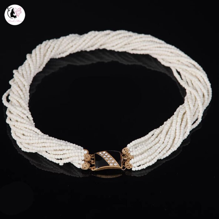 Italian Grandma Design Multi-Layer White Seed Bead Necklace