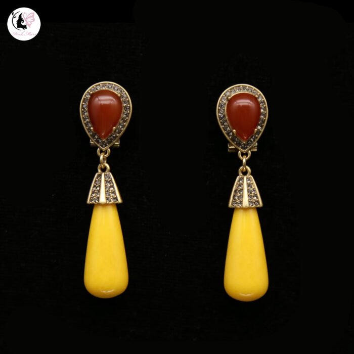 Lemon Yellow Stone Agate Stud Earrings