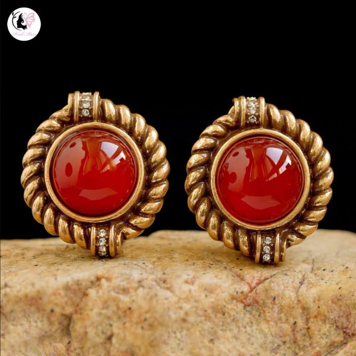 Natural Red Agate Stone Stud Earrings
