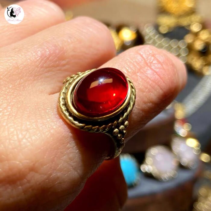 Red Garnet Vintage European Style Open Ring - Image 2