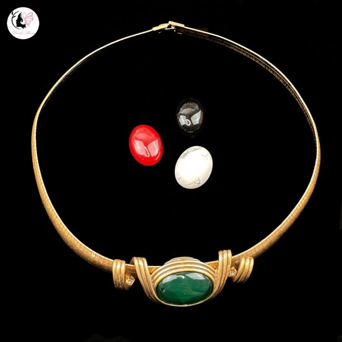 Stone Agate Pendant Snake Bone - Interchangeable Stones - Necklace