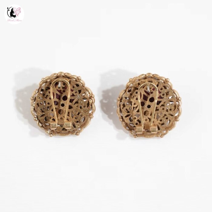 Vintage Amethyst Gold Tarnished Lion Head Earrings - Image 2