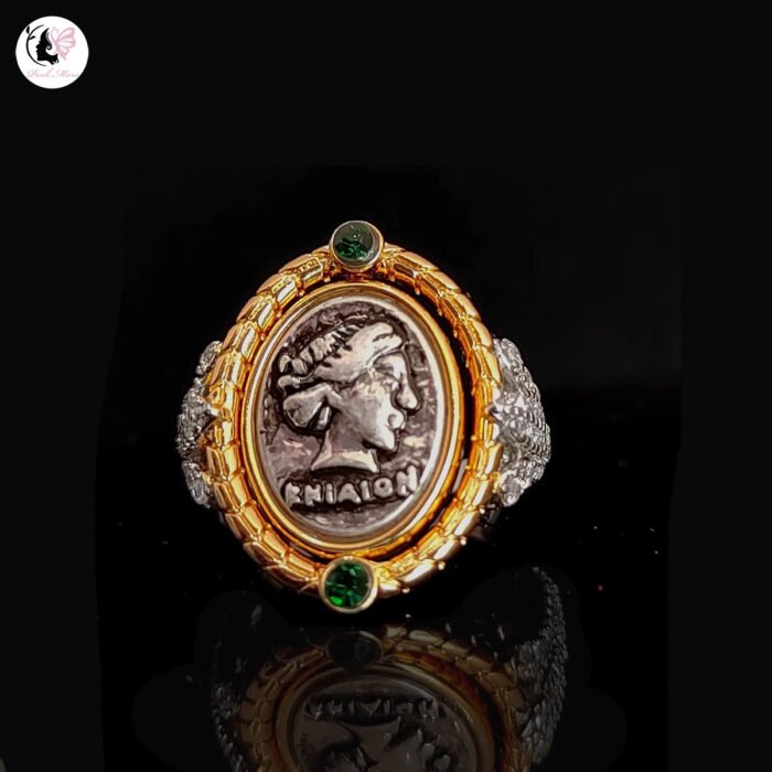 Vintage Bright Gold Goddess Head Silver Plating Open Ring