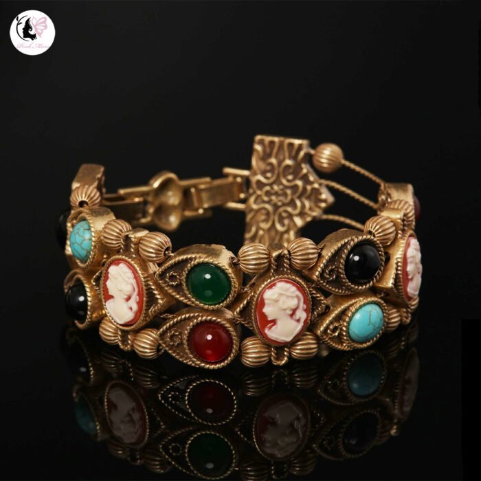 Vintage Copper Alloy Cameo Natural Stone Bracelet