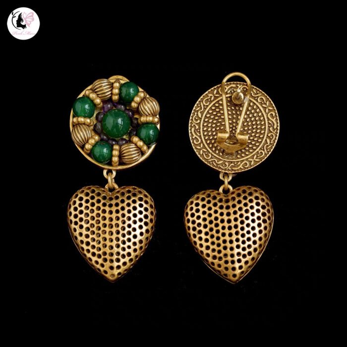 Vintage Copper Alloy Hollow Heart Earrings - Image 2
