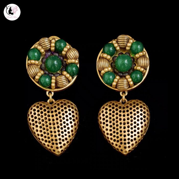 Vintage Copper Alloy Hollow Heart Earrings