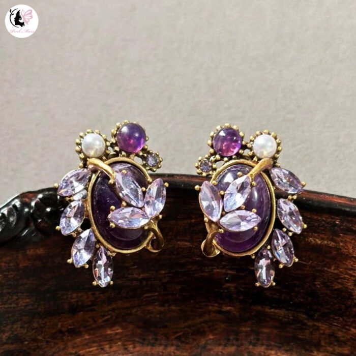 Vintage Copper Alloy Luxurious Amethyst Earrings