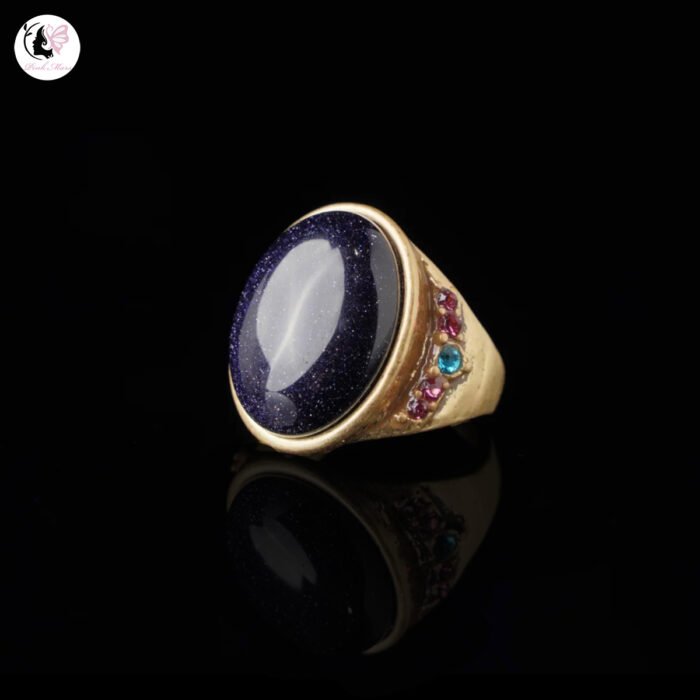 Vintage Copper Alloy Natural Blue Sandstone Ring
