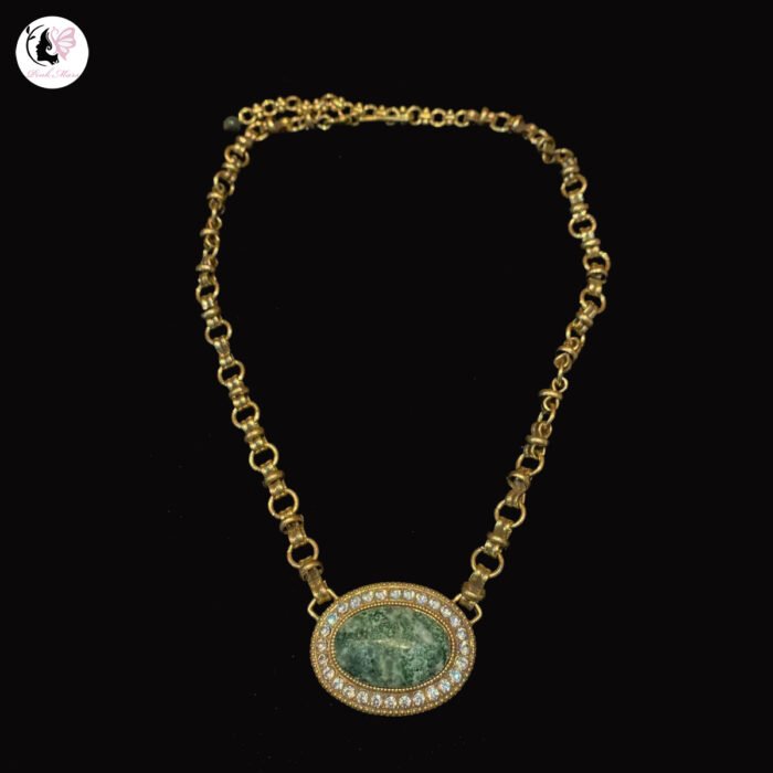 Vintage Copper-Plated Gold Antique Qinghai Jade Necklace
