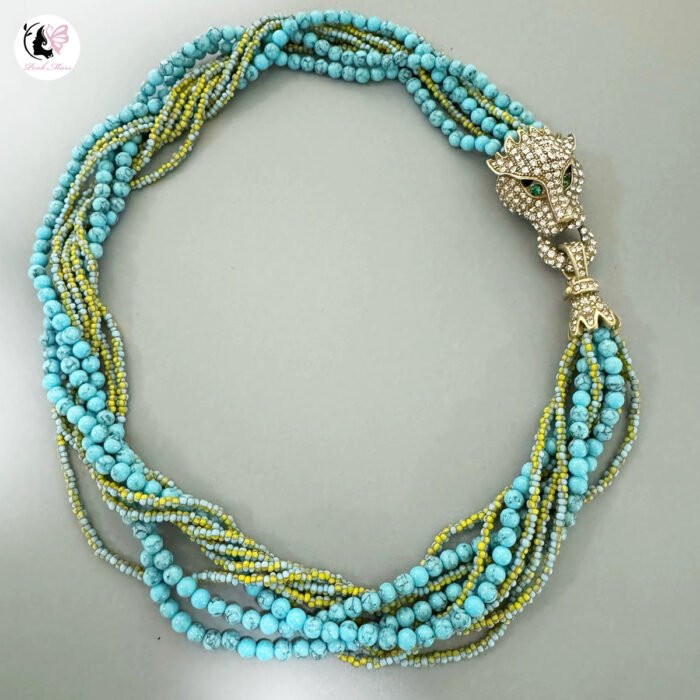 Vintage Diamond-Inlaid Leopard Head Multi-Layer Glass Wrapped Necklace