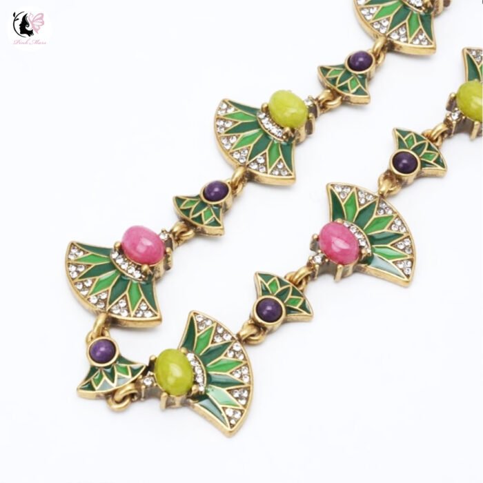 Vintage Fan-Shaped Green Enamel Necklace - Image 2
