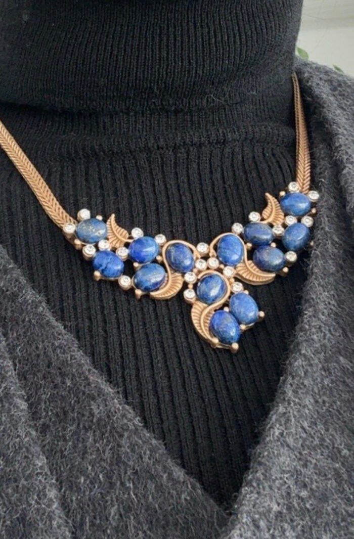 Vintage Gold-Plated Copper Aristocratic Style Lapis Lazuli Jewelry Set - Image 2