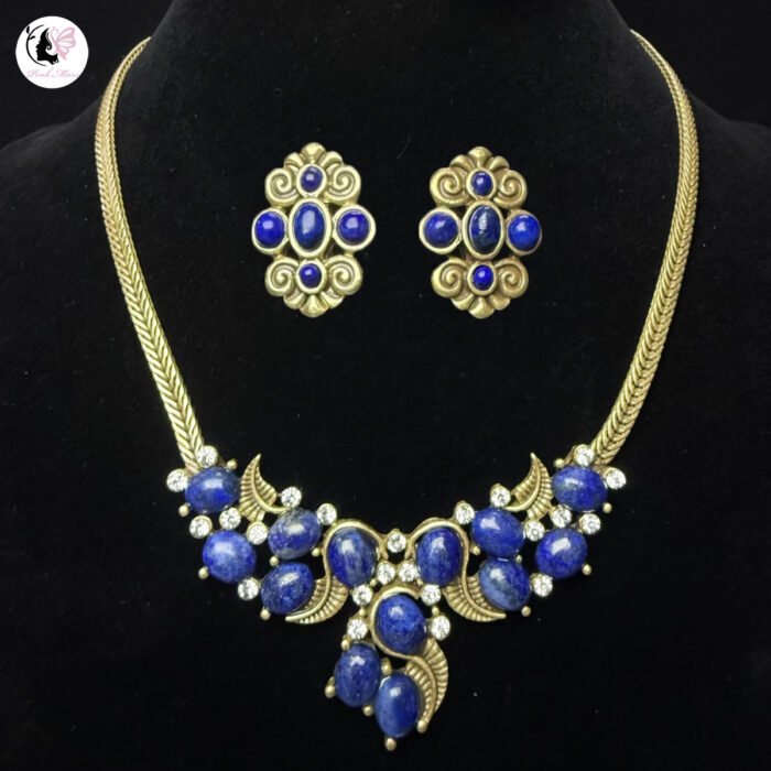 Vintage Gold-Plated Copper Aristocratic Style Lapis Lazuli Jewelry Set