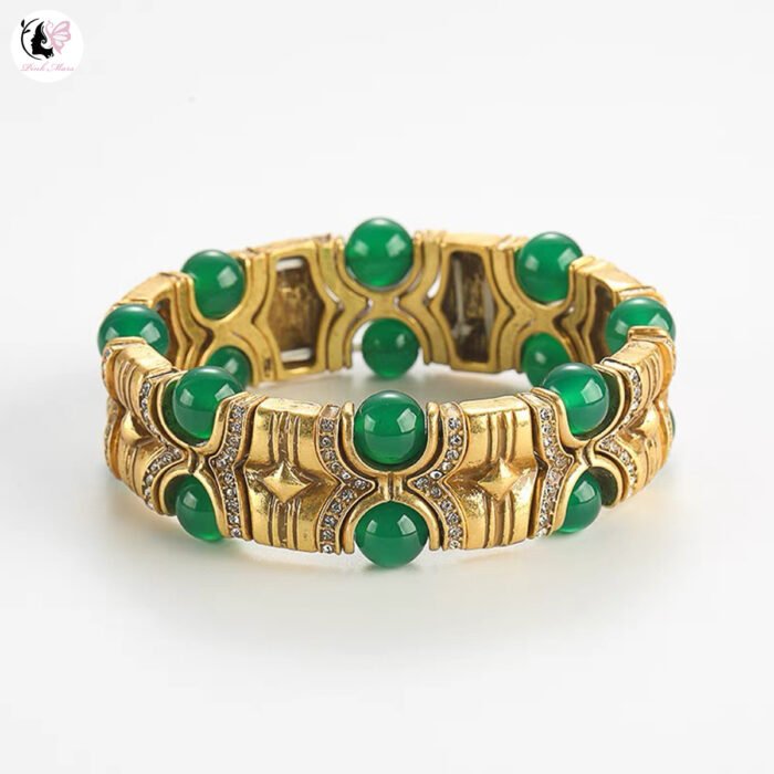 Vintage Green Stone Zircon Inlaid Bangle