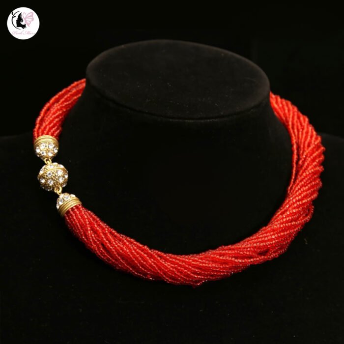 Vintage Italian Grandma Style red Crystal & Glass Multi-Layer Necklace